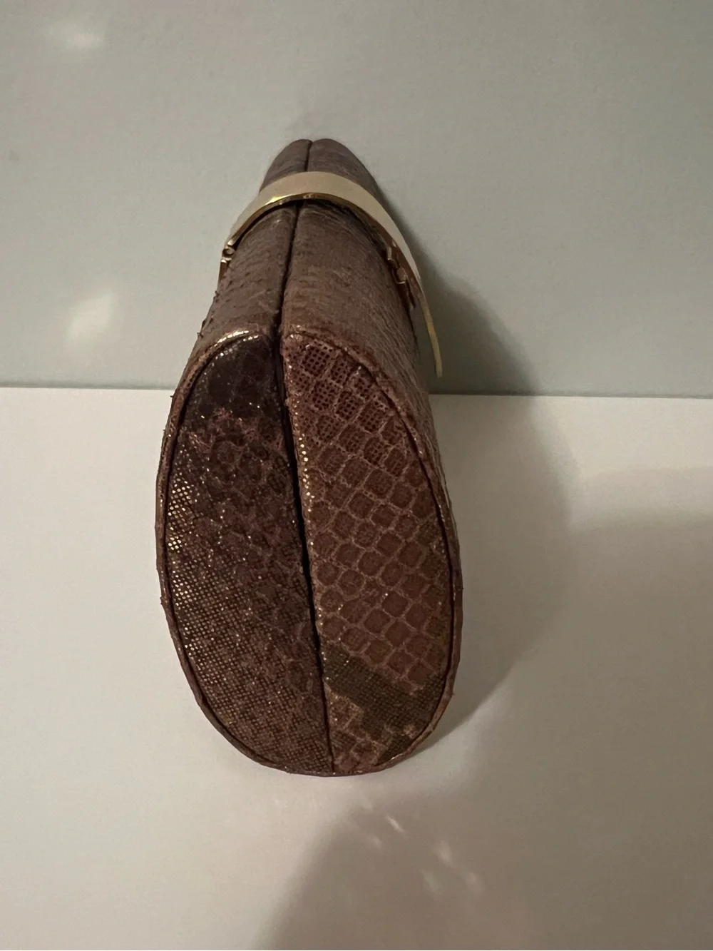 Banana Republic Brown Snakeskin-Textured Clutch with Gold Hardware